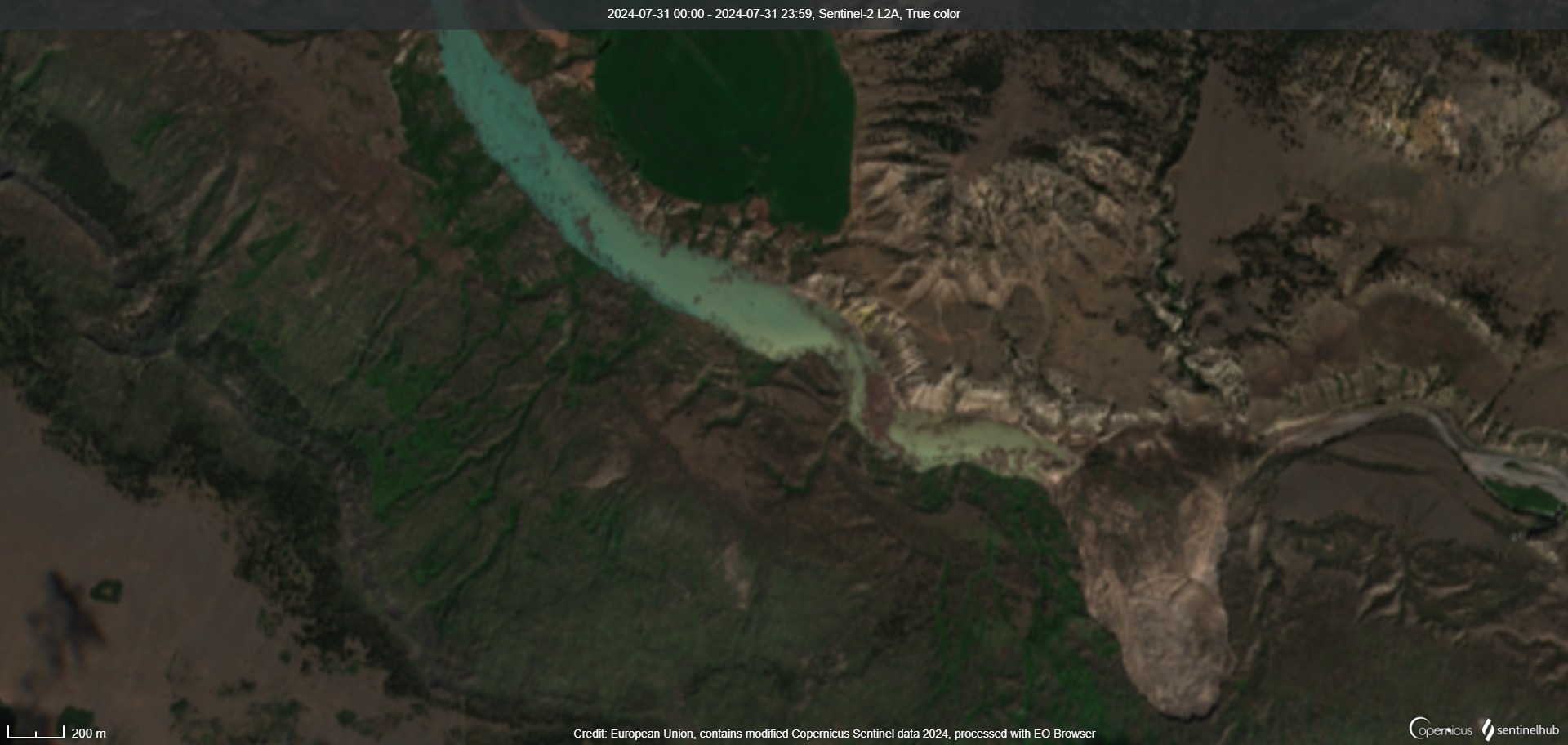 Sentinel-2 of the July 31st Chilcotin Landslide