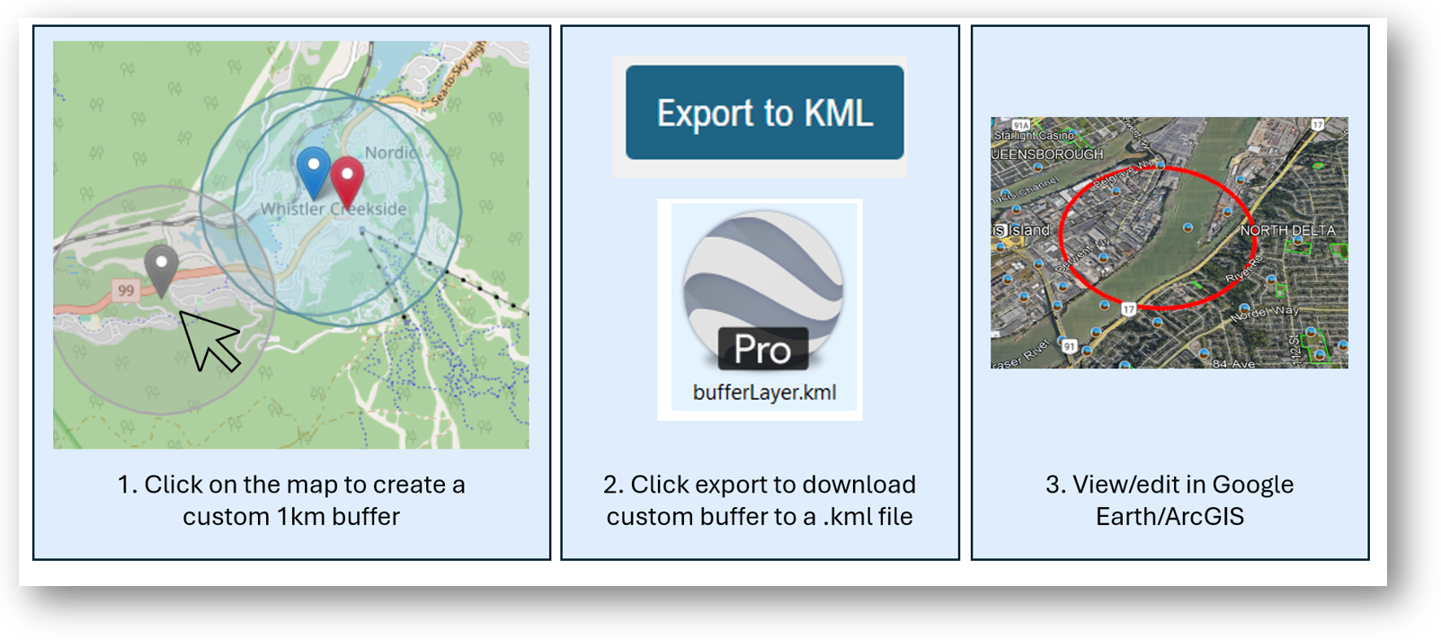 Sighting for new locations with 1km buffer